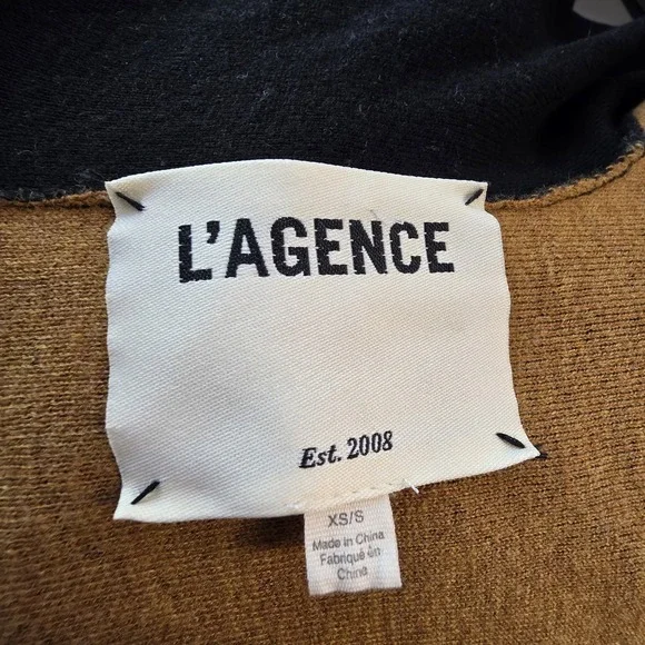 L'Agence Jake Sweater Cape XS S Black Camel Wool Stripe Poncho Quiet Luxury Wrap - Picture 8 of 10